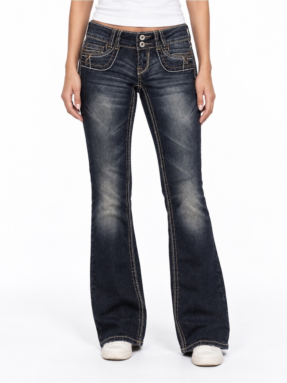 Bongo Y2K Low Rise Bootcut Flare Jeans Dark Wash Contrast Stitch Size 1